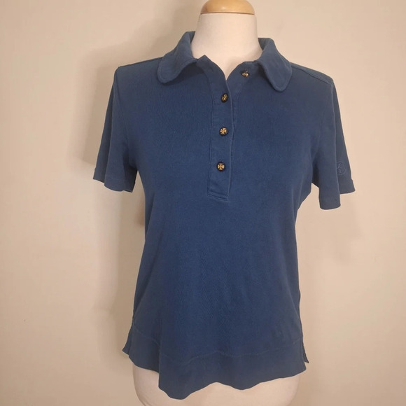 Tory Burch 4 logo button cotton polo shirt SZ L - Picture 1 of 8